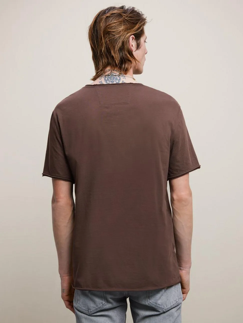 John Varvatos SS Raw Edge Tee Vintage Wash - Skull Top Hat - Mocha
