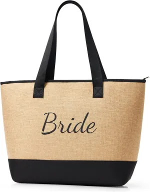 KALIDI Woven Tote Bag for Women, Lightweigh Monogram Beach Bag with Zipper & Sand-Proof Canvas Base, Personalized Gift