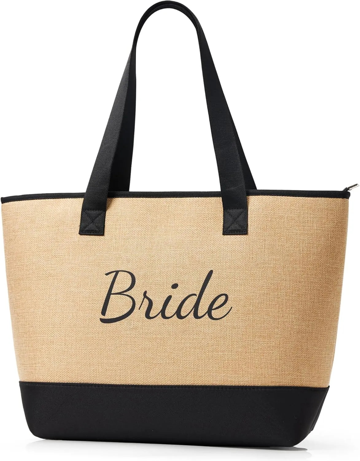 KALIDI Woven Tote Bag for Women, Lightweigh Monogram Beach Bag with Zipper & Sand-Proof Canvas Base, Personalized Gift