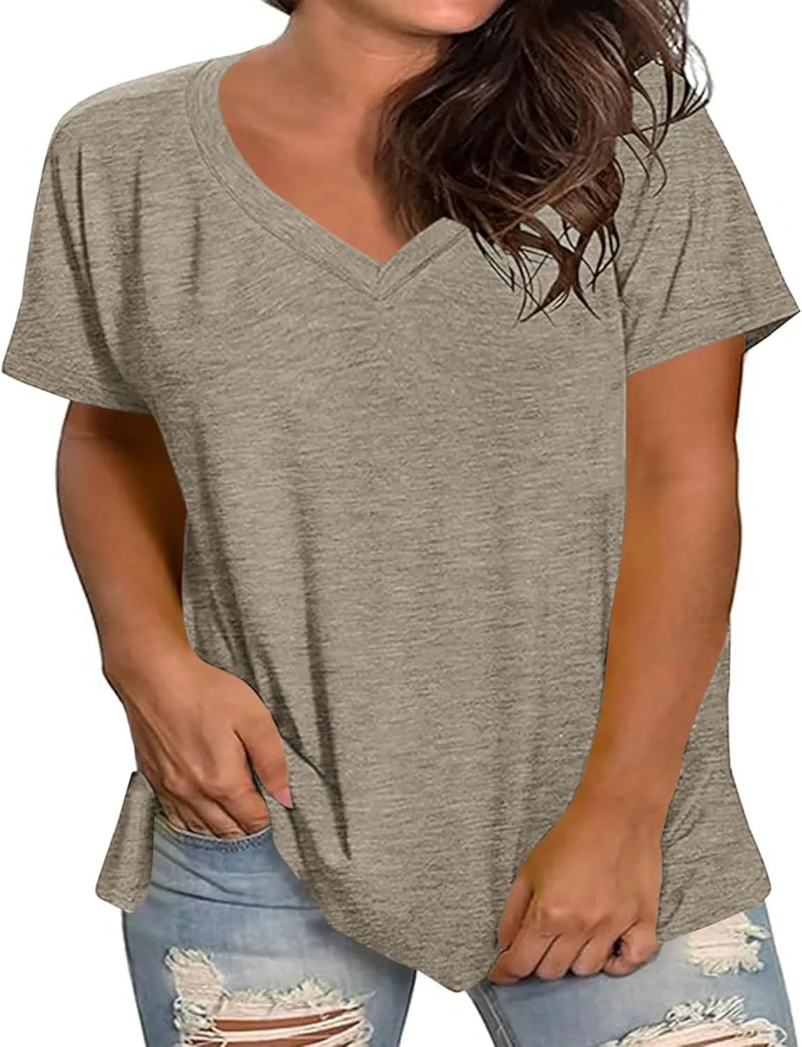 Kancystore Womens Plus Size V Neck T Shirts Short Sleeve Tops Casual Summer Tshirts Loose Fit Tee XL-5X