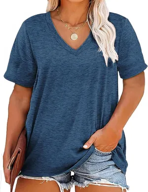 Kancystore Womens Plus Size V Neck T Shirts Short Sleeve Tops Casual Summer Tshirts Loose Fit Tee XL-5X