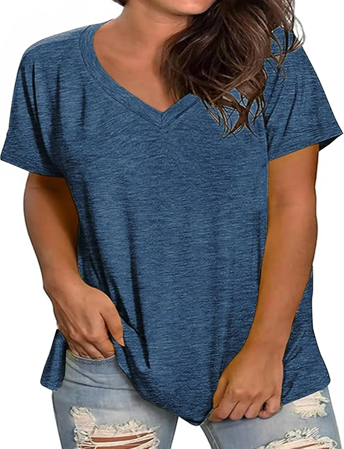 Kancystore Womens Plus Size V Neck T Shirts Short Sleeve Tops Casual Summer Tshirts Loose Fit Tee XL-5X