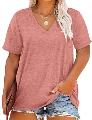 Kancystore Womens Plus Size V Neck T Shirts Short Sleeve Tops Casual Summer Tshirts Loose Fit Tee XL-5X