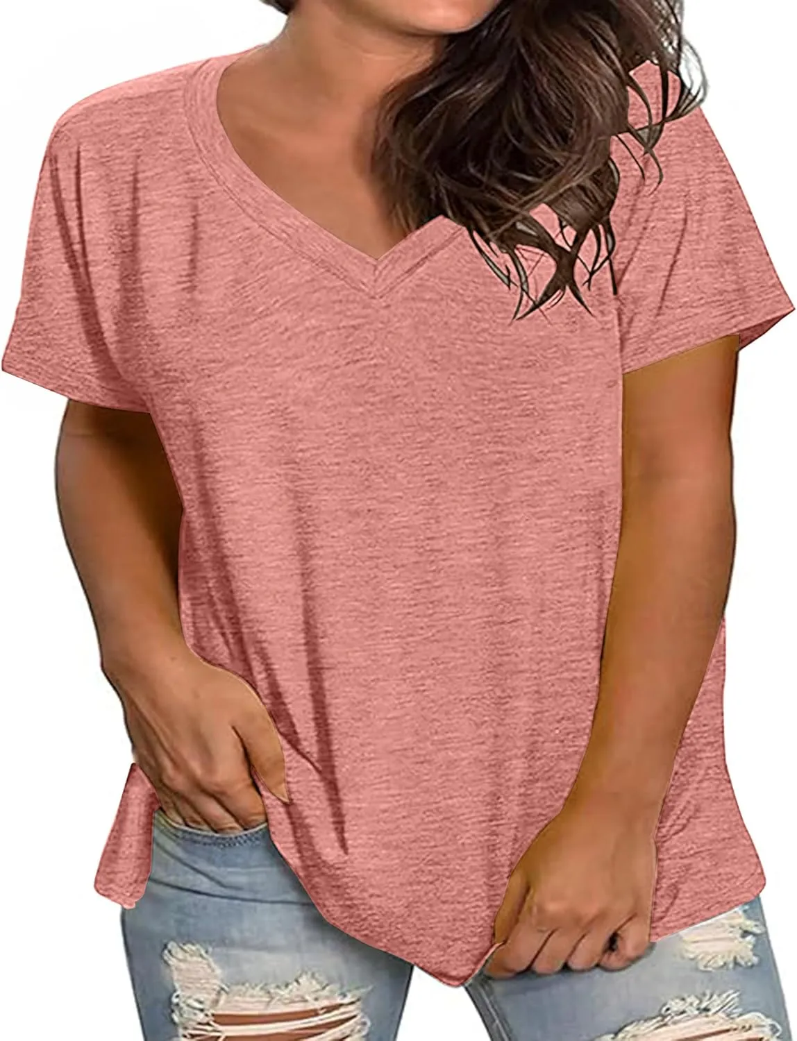 Kancystore Womens Plus Size V Neck T Shirts Short Sleeve Tops Casual Summer Tshirts Loose Fit Tee XL-5X