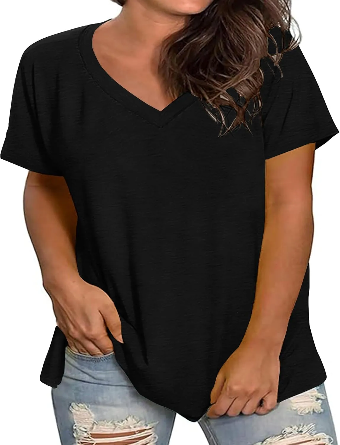 Kancystore Womens Plus Size V Neck T Shirts Short Sleeve Tops Casual Summer Tshirts Loose Fit Tee XL-5X