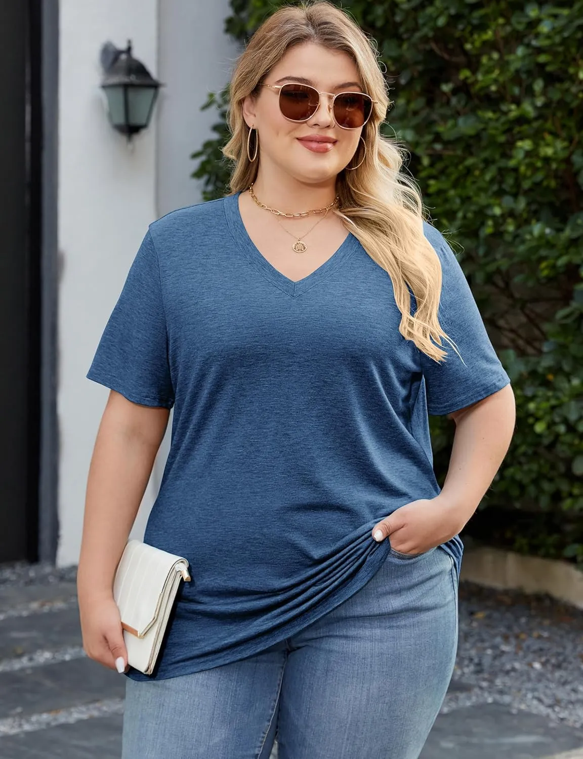 Kancystore Womens Plus Size V Neck T Shirts Short Sleeve Tops Casual Summer Tshirts Loose Fit Tee XL-5X