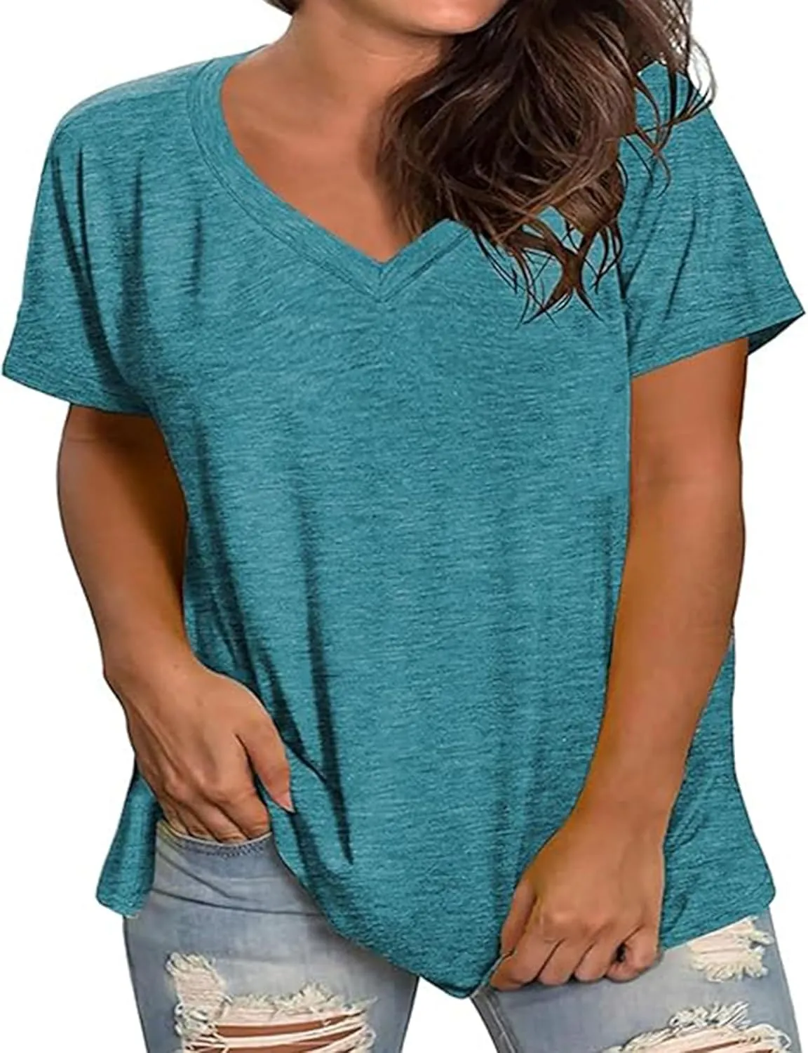 Kancystore Womens Plus Size V Neck T Shirts Short Sleeve Tops Casual Summer Tshirts Loose Fit Tee XL-5X