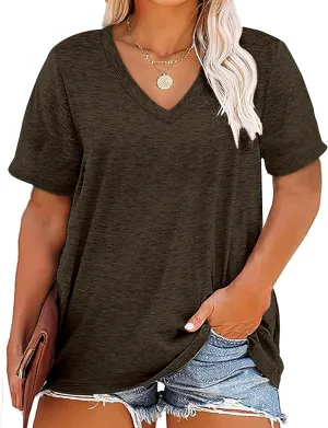 Kancystore Womens Plus Size V Neck T Shirts Short Sleeve Tops Casual Summer Tshirts Loose Fit Tee XL-5X