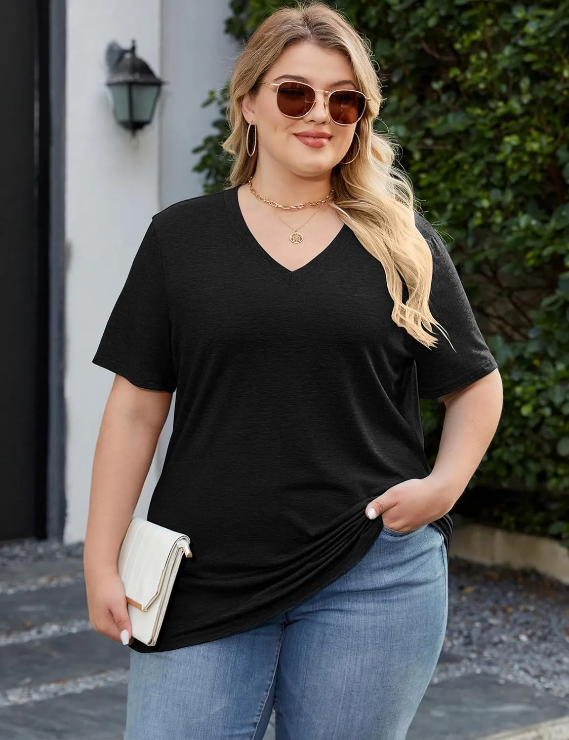 Kancystore Womens Plus Size V Neck T Shirts Short Sleeve Tops Casual Summer Tshirts Loose Fit Tee XL-5X