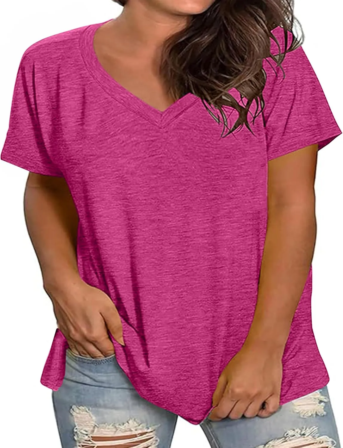 Kancystore Womens Plus Size V Neck T Shirts Short Sleeve Tops Casual Summer Tshirts Loose Fit Tee XL-5X