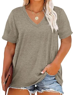 Kancystore Womens Plus Size V Neck T Shirts Short Sleeve Tops Casual Summer Tshirts Loose Fit Tee XL-5X