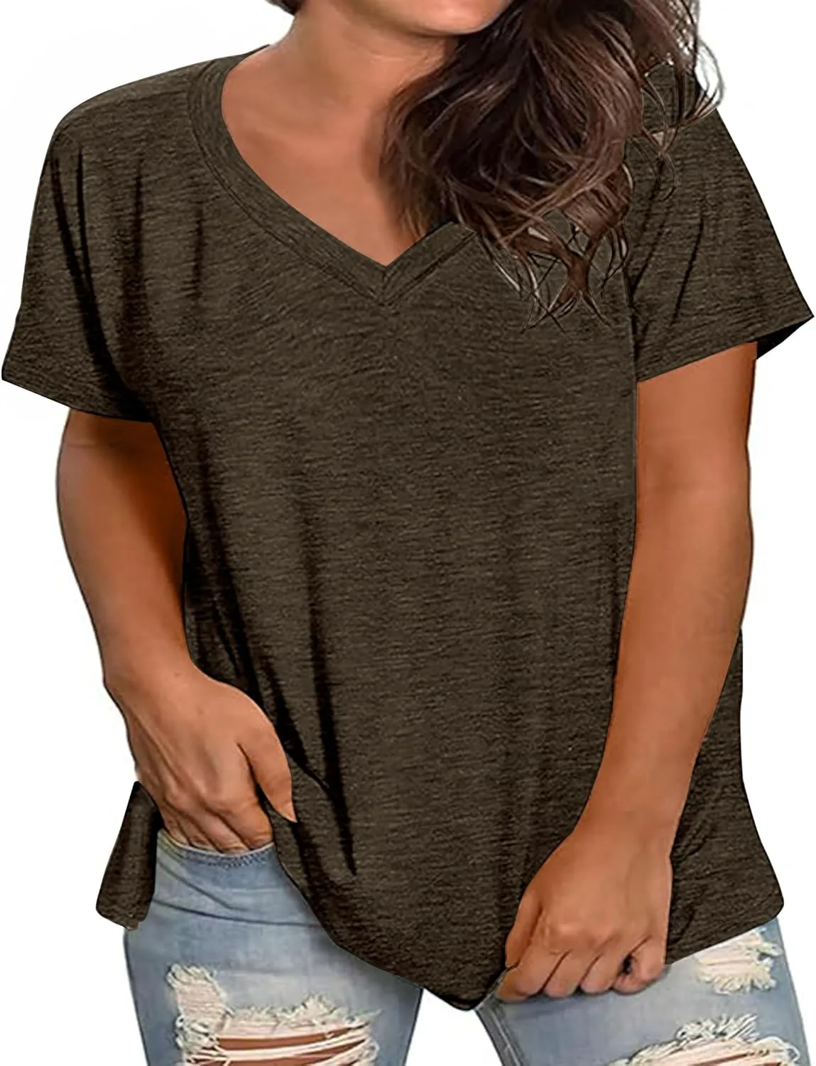 Kancystore Womens Plus Size V Neck T Shirts Short Sleeve Tops Casual Summer Tshirts Loose Fit Tee XL-5X