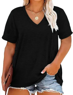 Kancystore Womens Plus Size V Neck T Shirts Short Sleeve Tops Casual Summer Tshirts Loose Fit Tee XL-5X