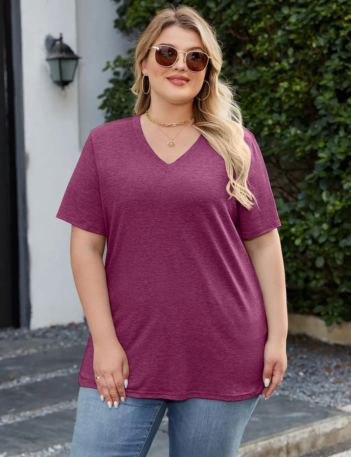 Kancystore Womens Plus Size V Neck T Shirts Short Sleeve Tops Casual Summer Tshirts Loose Fit Tee XL-5X