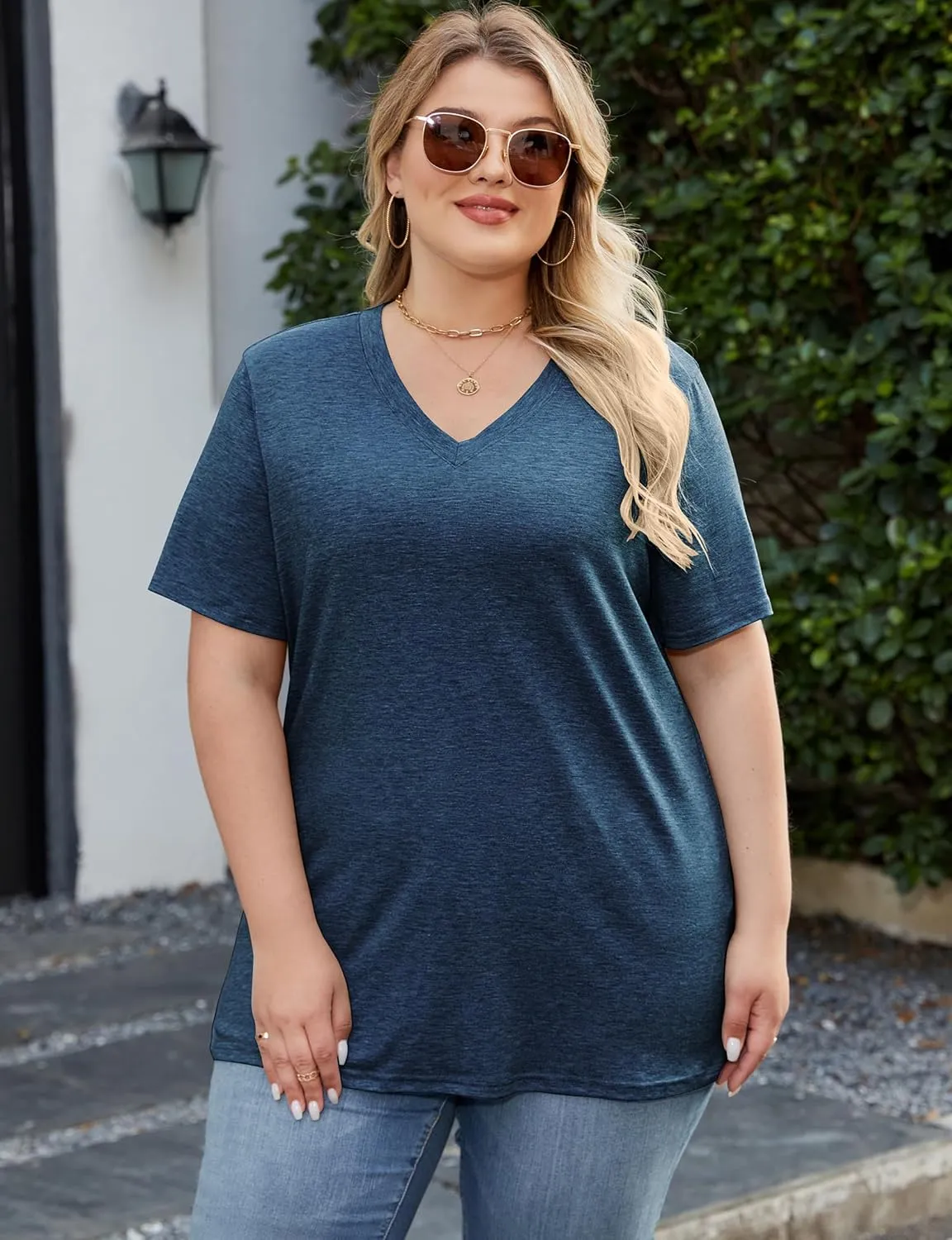 Kancystore Womens Plus Size V Neck T Shirts Short Sleeve Tops Casual Summer Tshirts Loose Fit Tee XL-5X