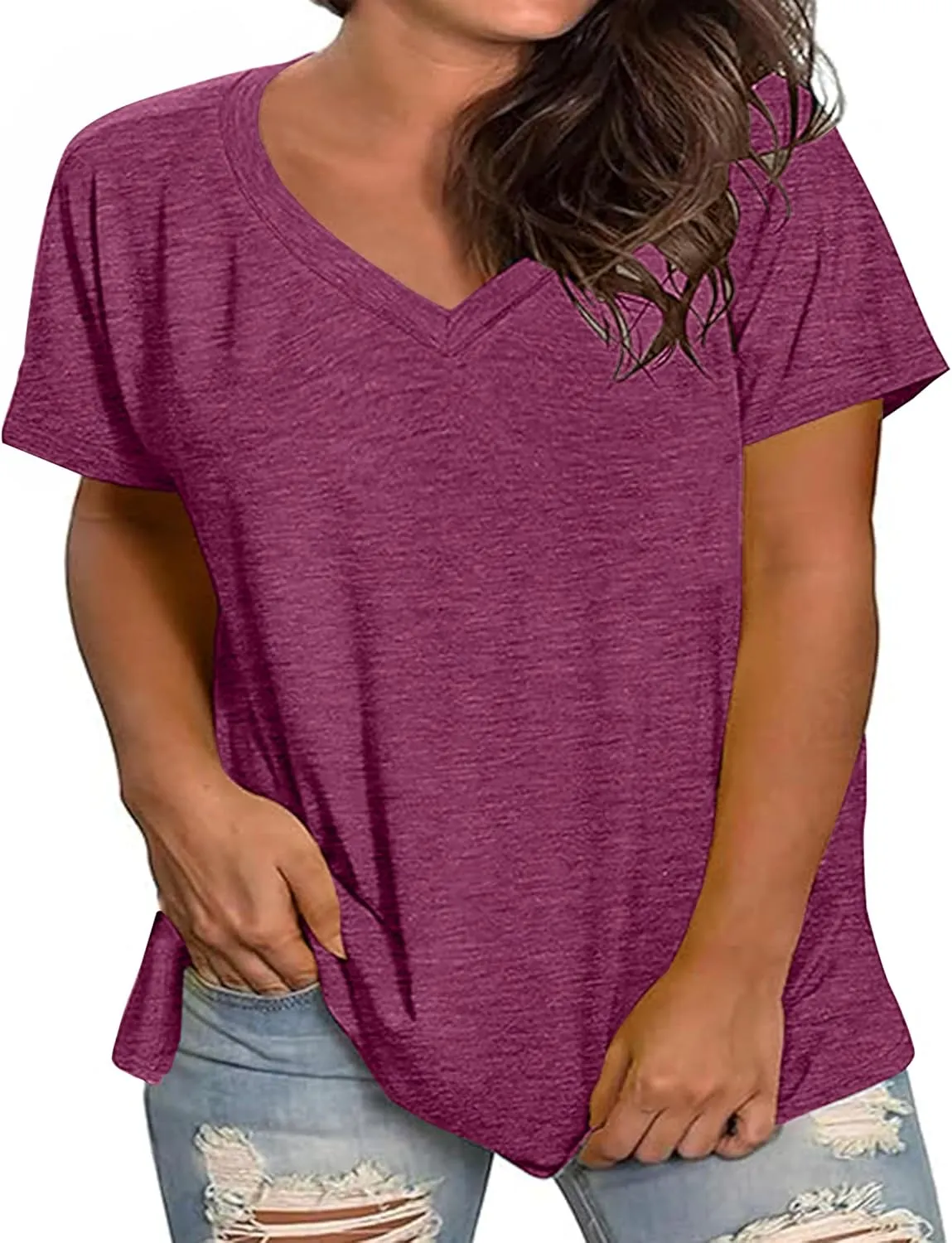Kancystore Womens Plus Size V Neck T Shirts Short Sleeve Tops Casual Summer Tshirts Loose Fit Tee XL-5X