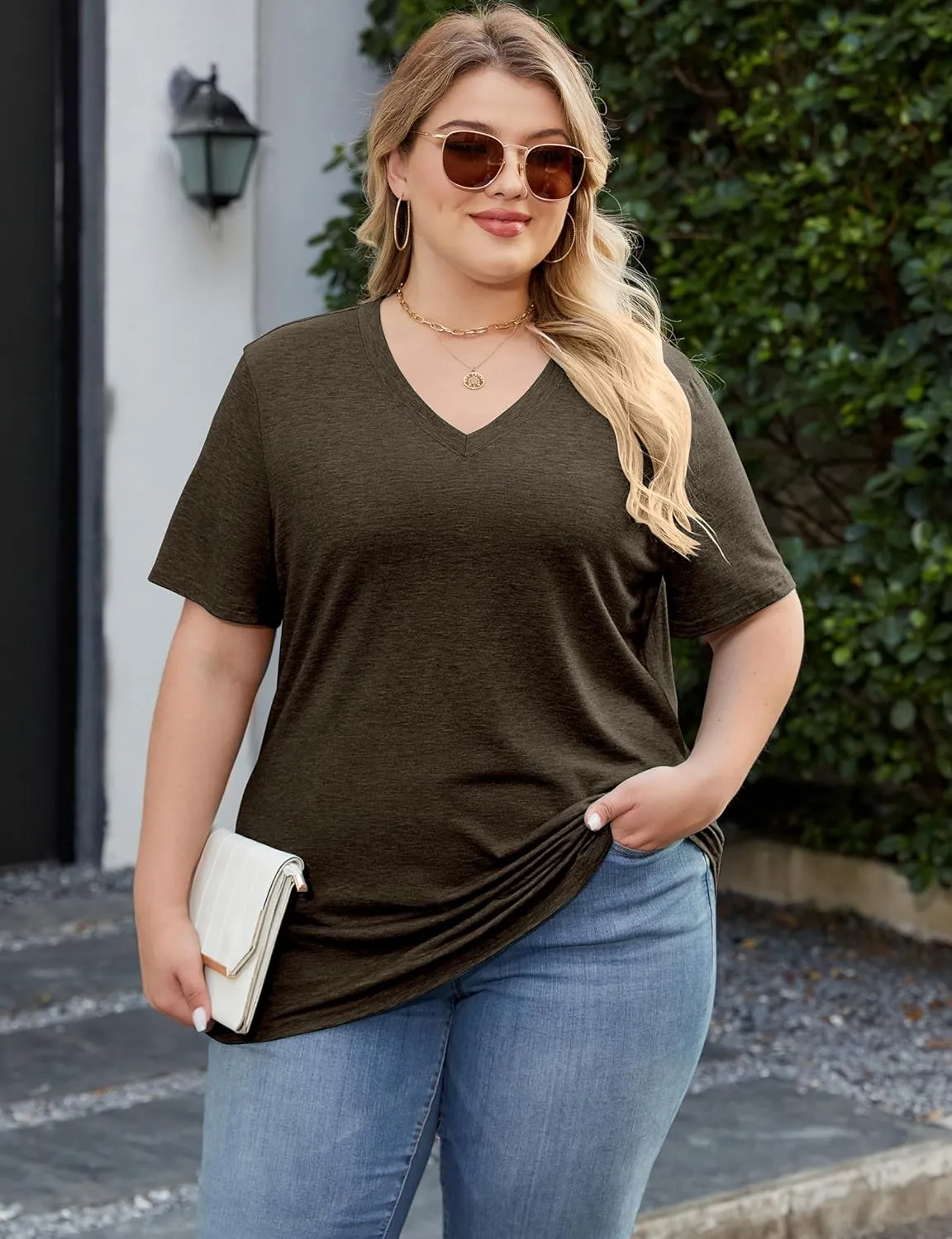 Kancystore Womens Plus Size V Neck T Shirts Short Sleeve Tops Casual Summer Tshirts Loose Fit Tee XL-5X