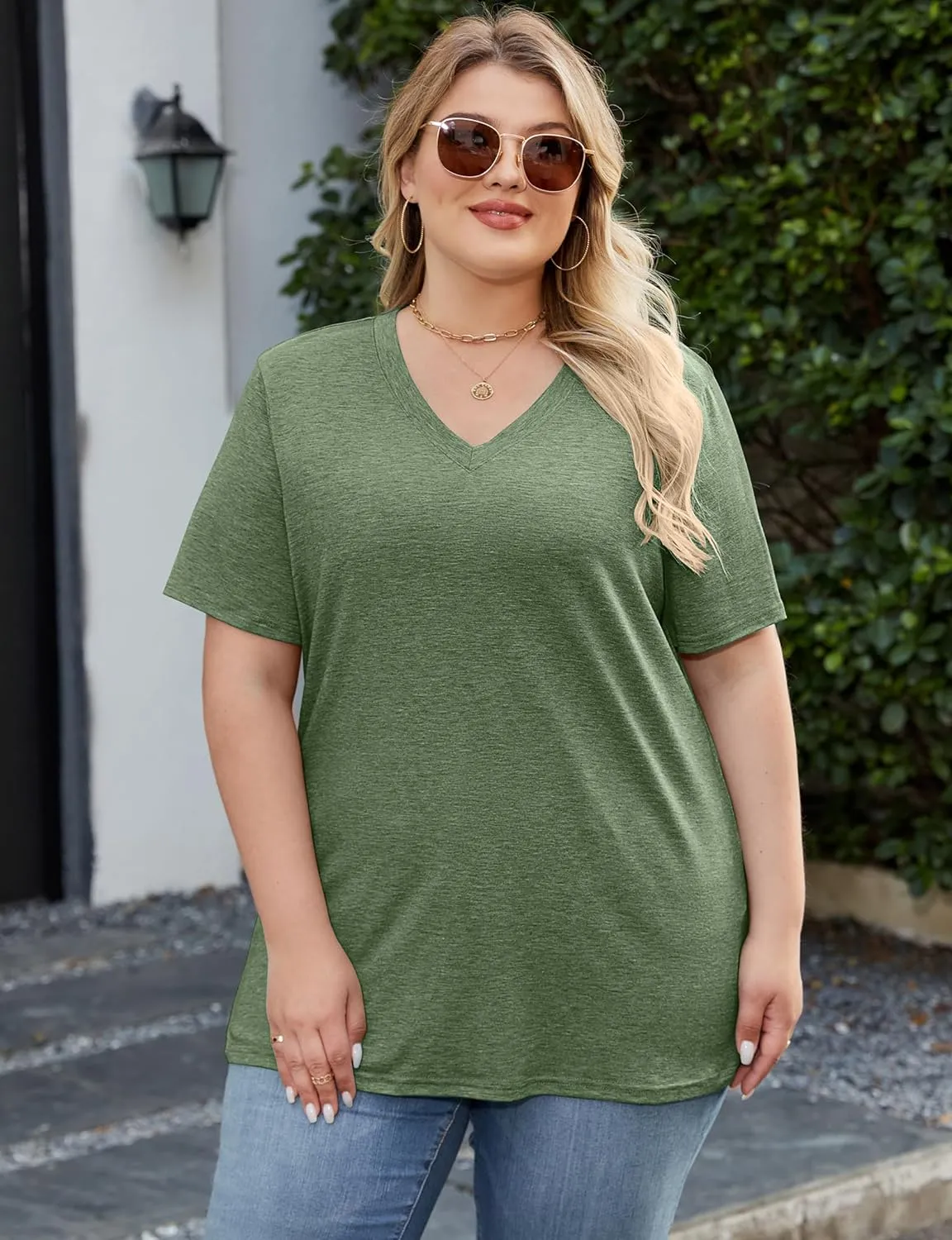 Kancystore Womens Plus Size V Neck T Shirts Short Sleeve Tops Casual Summer Tshirts Loose Fit Tee XL-5X