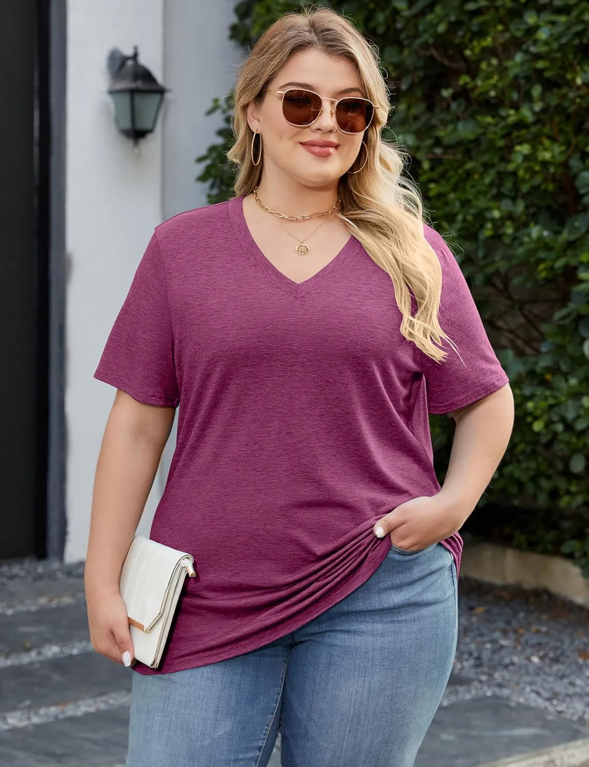 Kancystore Womens Plus Size V Neck T Shirts Short Sleeve Tops Casual Summer Tshirts Loose Fit Tee XL-5X