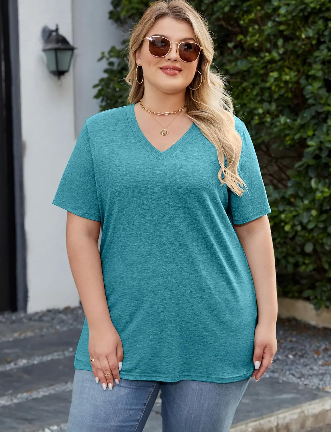 Kancystore Womens Plus Size V Neck T Shirts Short Sleeve Tops Casual Summer Tshirts Loose Fit Tee XL-5X