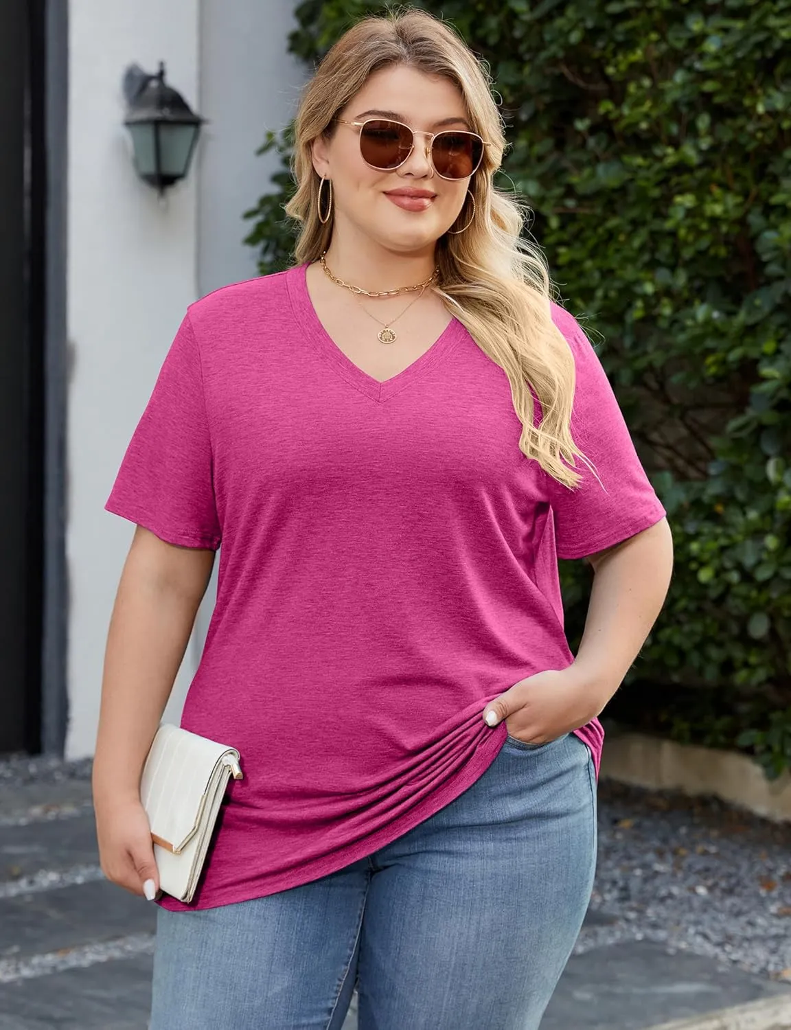 Kancystore Womens Plus Size V Neck T Shirts Short Sleeve Tops Casual Summer Tshirts Loose Fit Tee XL-5X