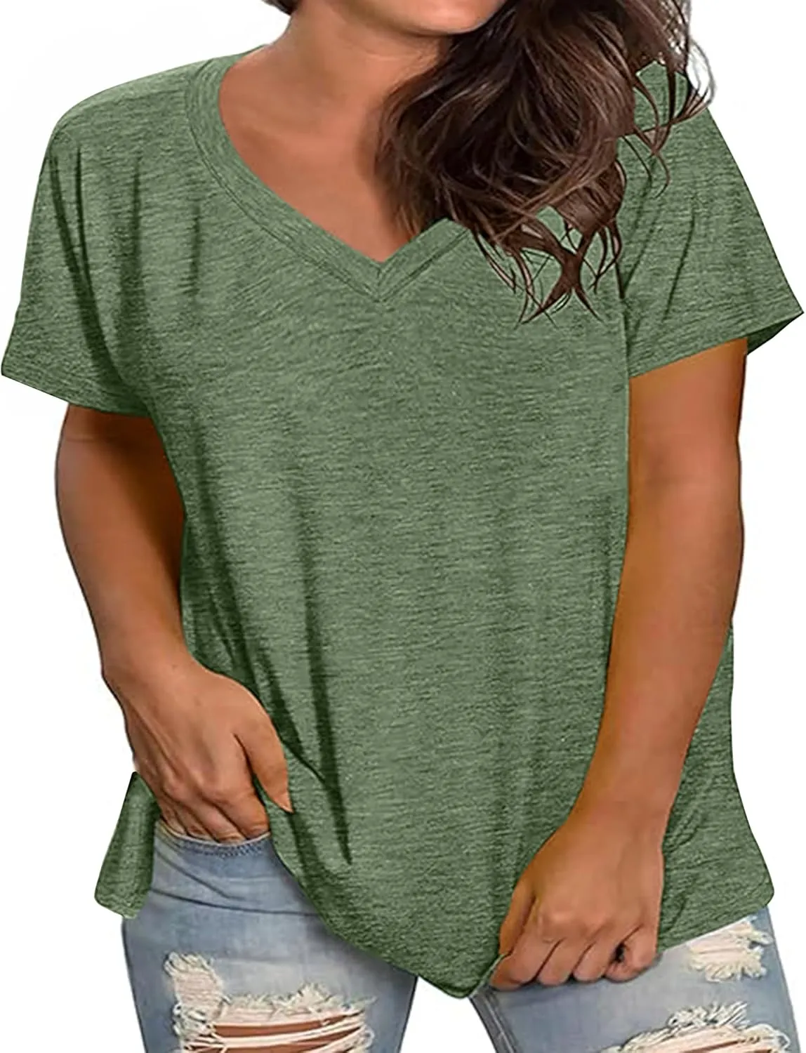 Kancystore Womens Plus Size V Neck T Shirts Short Sleeve Tops Casual Summer Tshirts Loose Fit Tee XL-5X