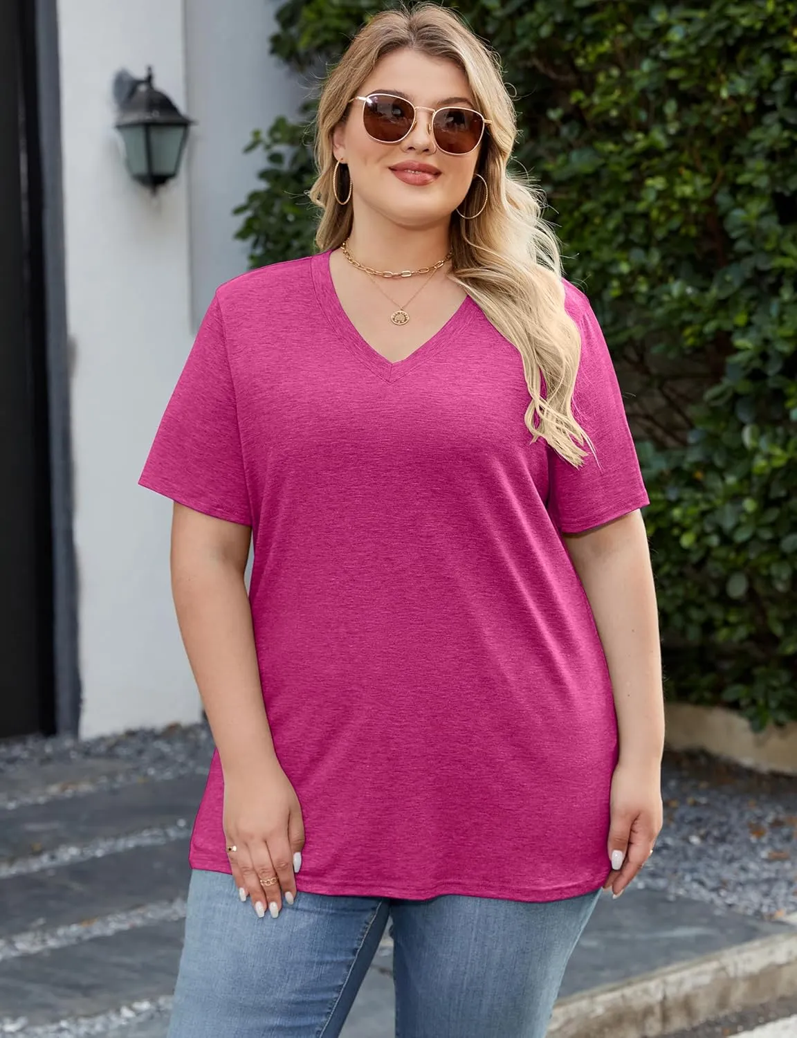 Kancystore Womens Plus Size V Neck T Shirts Short Sleeve Tops Casual Summer Tshirts Loose Fit Tee XL-5X