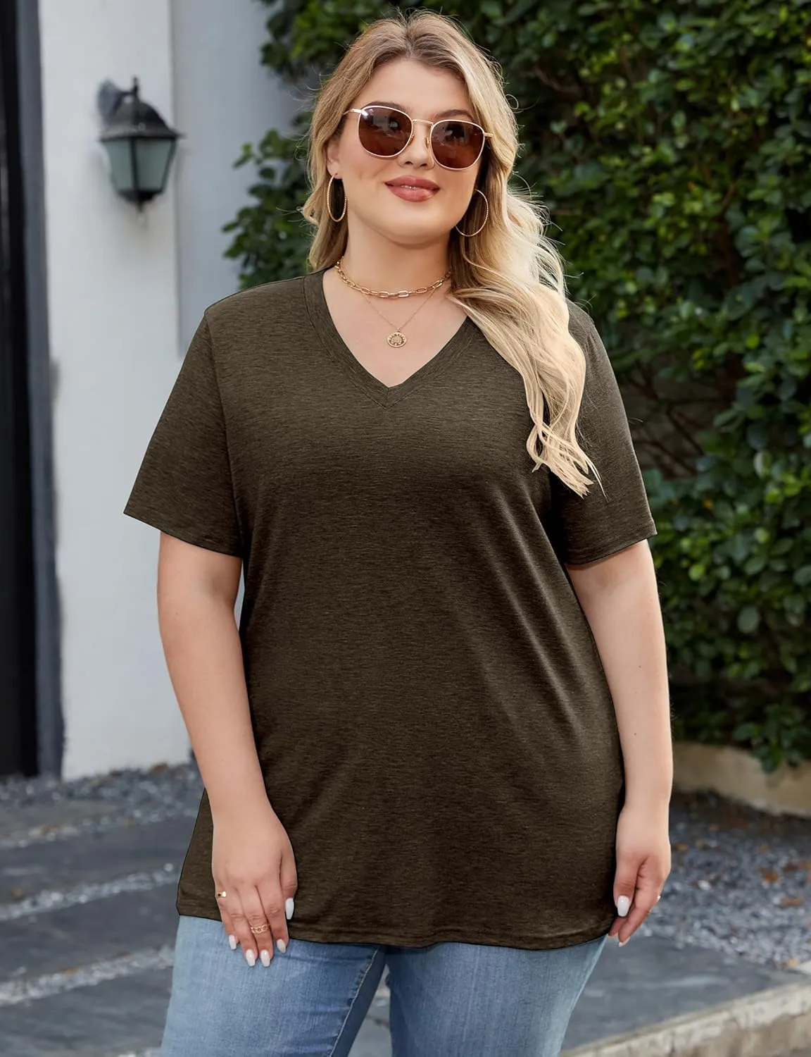 Kancystore Womens Plus Size V Neck T Shirts Short Sleeve Tops Casual Summer Tshirts Loose Fit Tee XL-5X