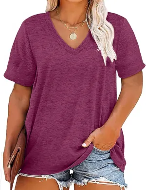 Kancystore Womens Plus Size V Neck T Shirts Short Sleeve Tops Casual Summer Tshirts Loose Fit Tee XL-5X