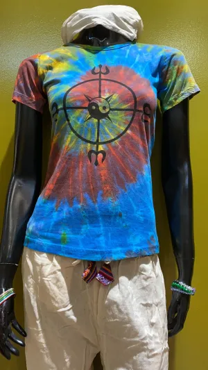 Katmandu Compass Painted Cotton Babydoll Tee Shirt - Tie Dye