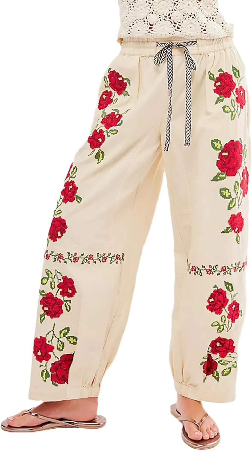 Kedera Mid Rise Barrel Jeans for Women Embroidered Wide Leg Denim Pants Boyfriend Baggy Jeans with Pockets