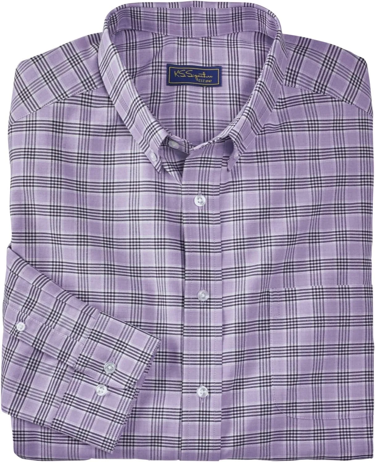 KingSize KS Signature Men's Big & Tall Wrinkle-Resistant Oxford Dress Shirt - Tall - 22 39/0, Sky Blue Check