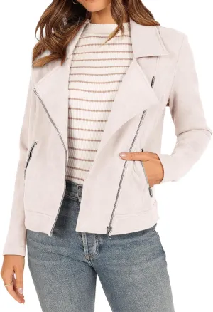 KIRUNDO Womens Faux Suede Jacket 2024 Fall Winter Clothes Casual Zipper Cropped Coat Bomber Biker Moto Jackets Outwear