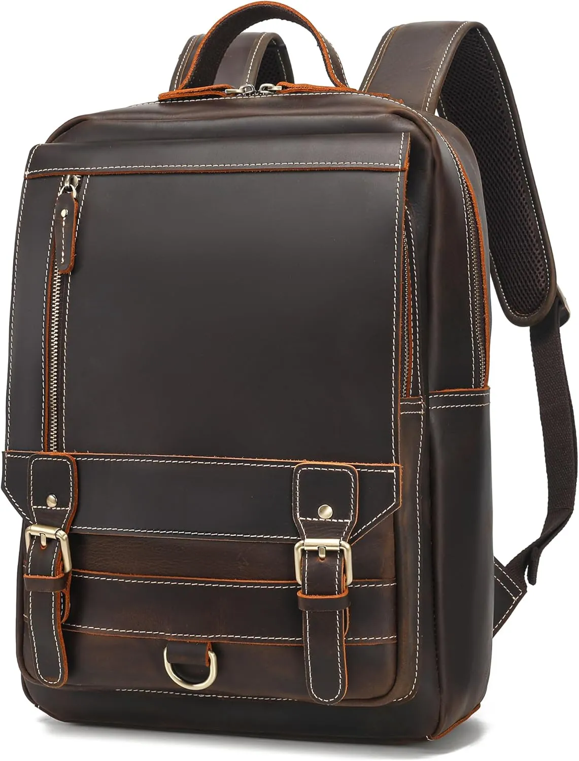 LANNSYNE Vintage Genuine Leather Backpack For Men Fits up to 16" Laptop Travel Hiking Rucksack