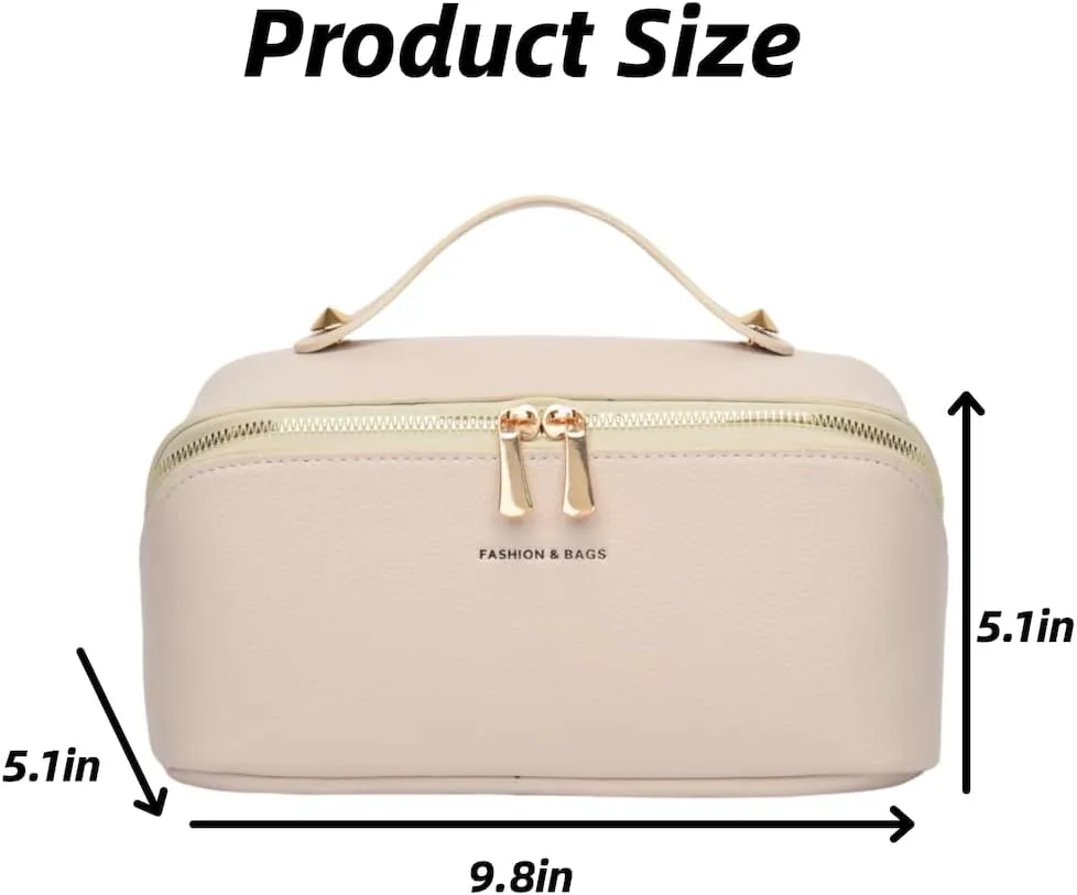 Large Capacity Checkered Makeup Bags Portable Travel Cosmetic Bags Open-Flat Toiletry Bag for Women Girls Make Up Organizer with Divider Pouch Zipper Bag (C-Dark Brown)