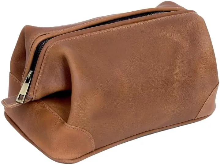 Leather Toiletry Bag for Men, Premium Genuine Leather Shaving Kit Organizer, Travel Kit Pouch Bag for Men, Large Size (Brown)(Brown)