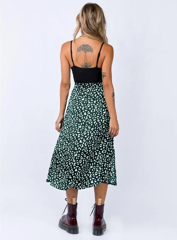Leopard Print Chiffon Split Skirt