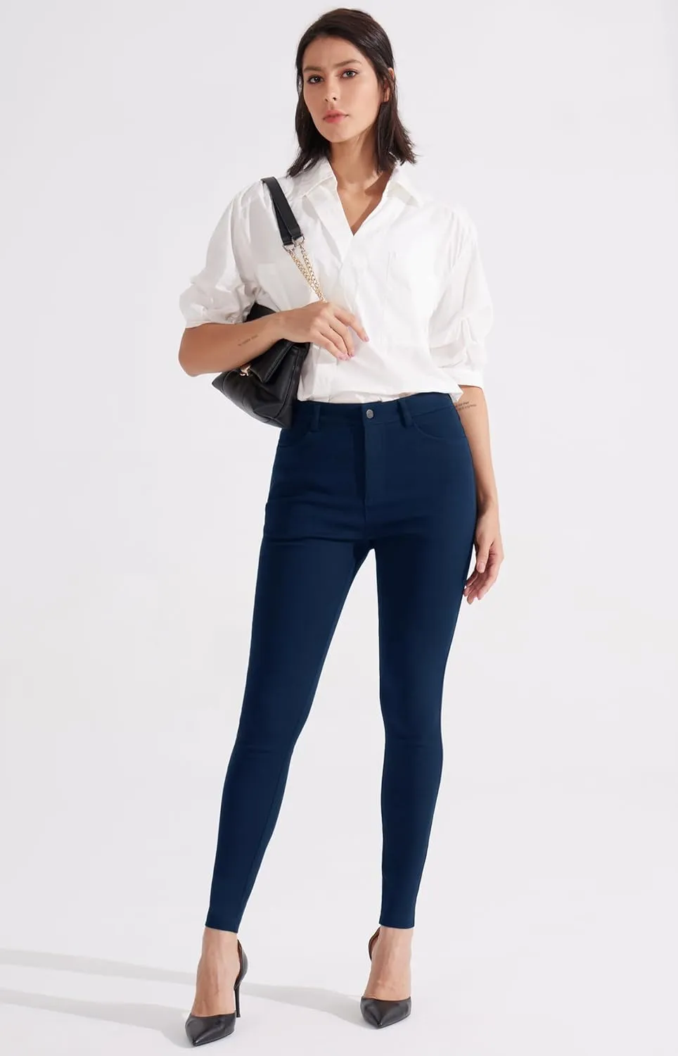 Libin Women's 4-Way Stretch Dress Pants 28"/29" Skinny-Leg Office Casual Slim Fit Work Slacks with Pockets