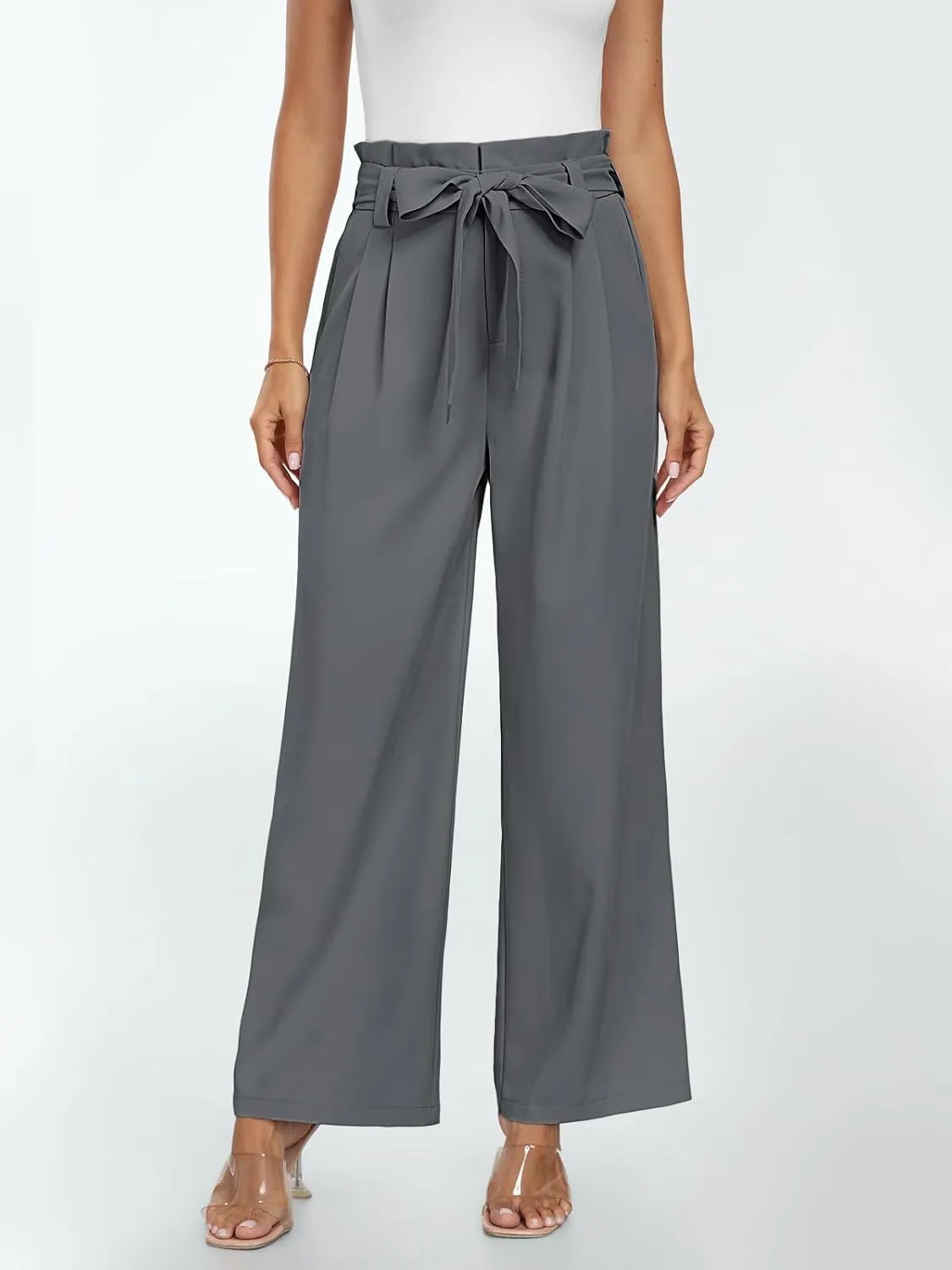 LILLUSORY Wide Leg Dress Pants Women's Paperbag High Waisted Business Casual Trousers with Removable Belt