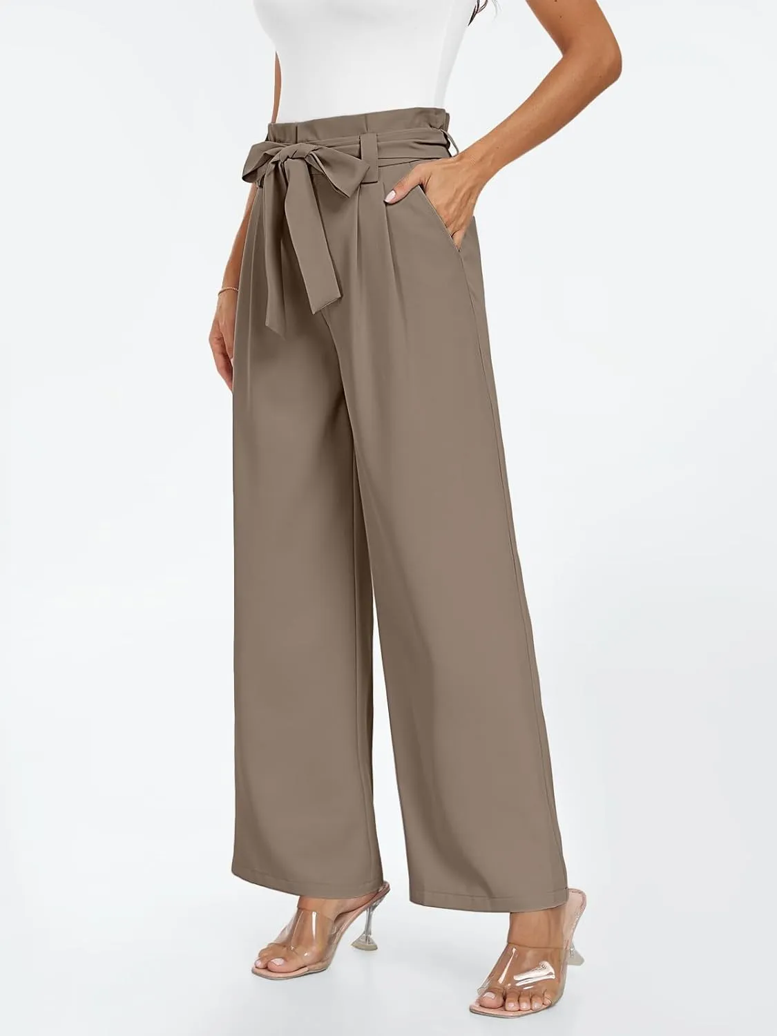LILLUSORY Wide Leg Dress Pants Women's Paperbag High Waisted Business Casual Trousers with Removable Belt