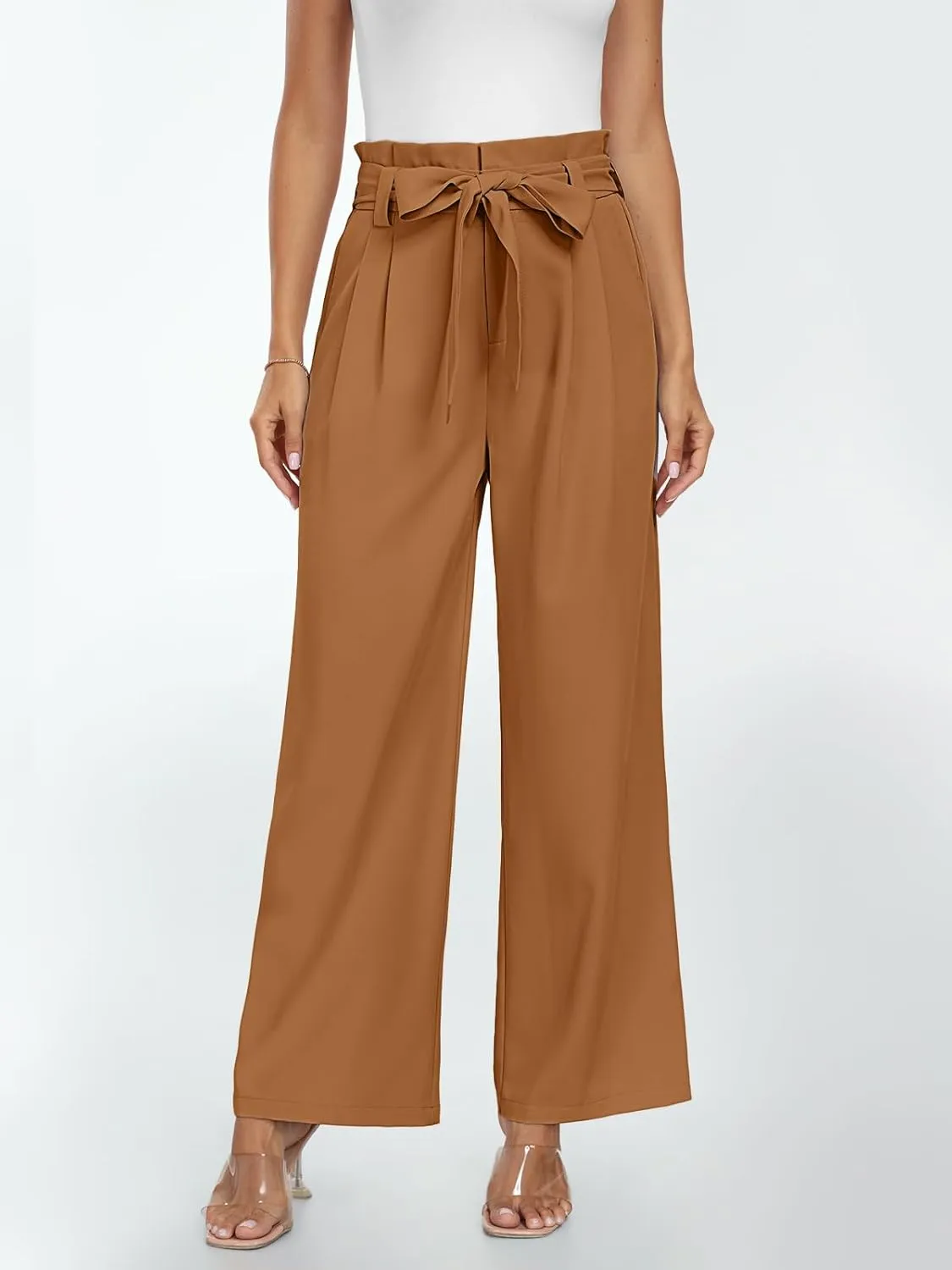 LILLUSORY Wide Leg Dress Pants Women's Paperbag High Waisted Business Casual Trousers with Removable Belt