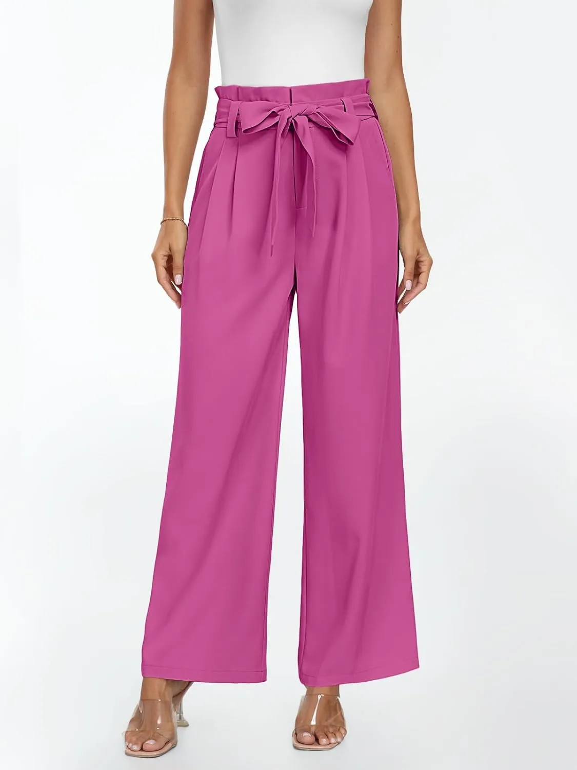 LILLUSORY Wide Leg Dress Pants Women's Paperbag High Waisted Business Casual Trousers with Removable Belt