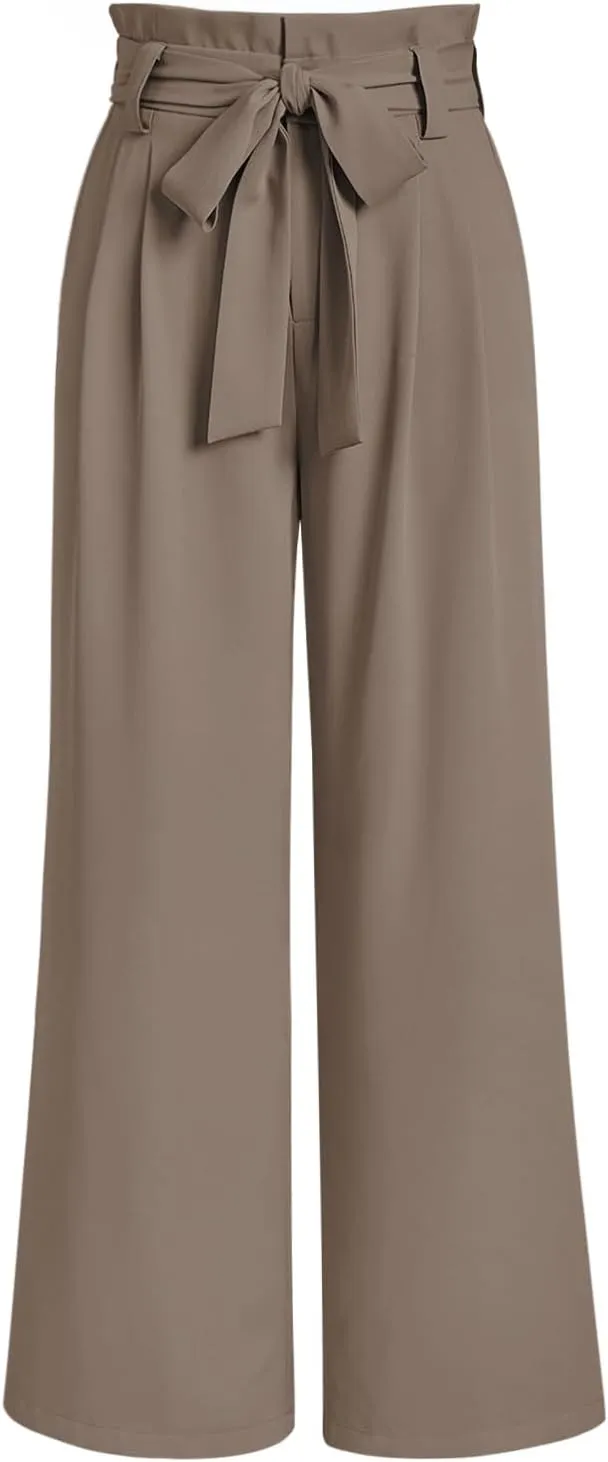 LILLUSORY Wide Leg Dress Pants Women's Paperbag High Waisted Business Casual Trousers with Removable Belt