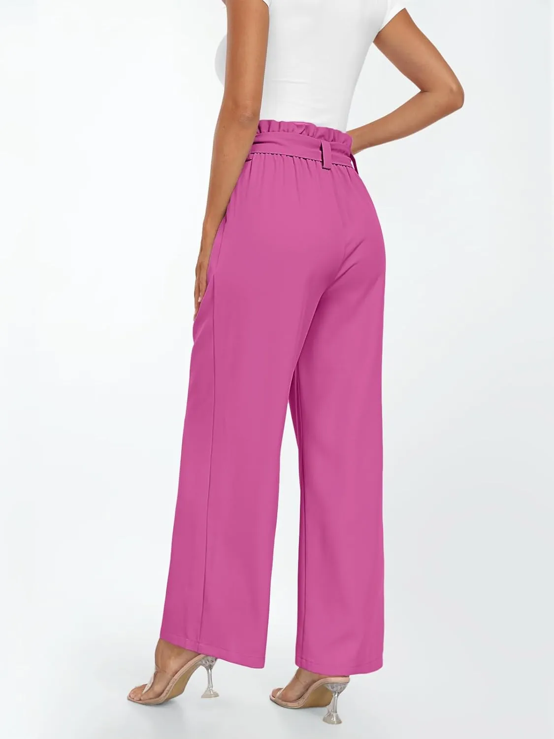 LILLUSORY Wide Leg Dress Pants Women's Paperbag High Waisted Business Casual Trousers with Removable Belt
