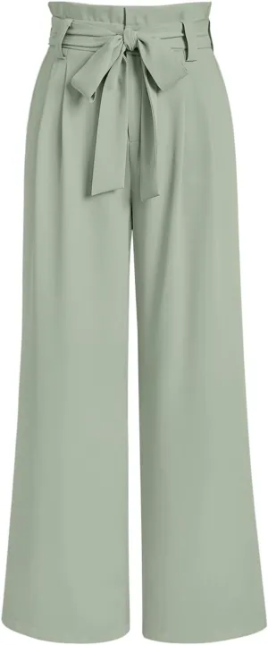 LILLUSORY Wide Leg Dress Pants Women's Paperbag High Waisted Business Casual Trousers with Removable Belt