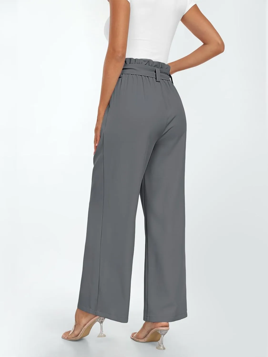 LILLUSORY Wide Leg Dress Pants Women's Paperbag High Waisted Business Casual Trousers with Removable Belt