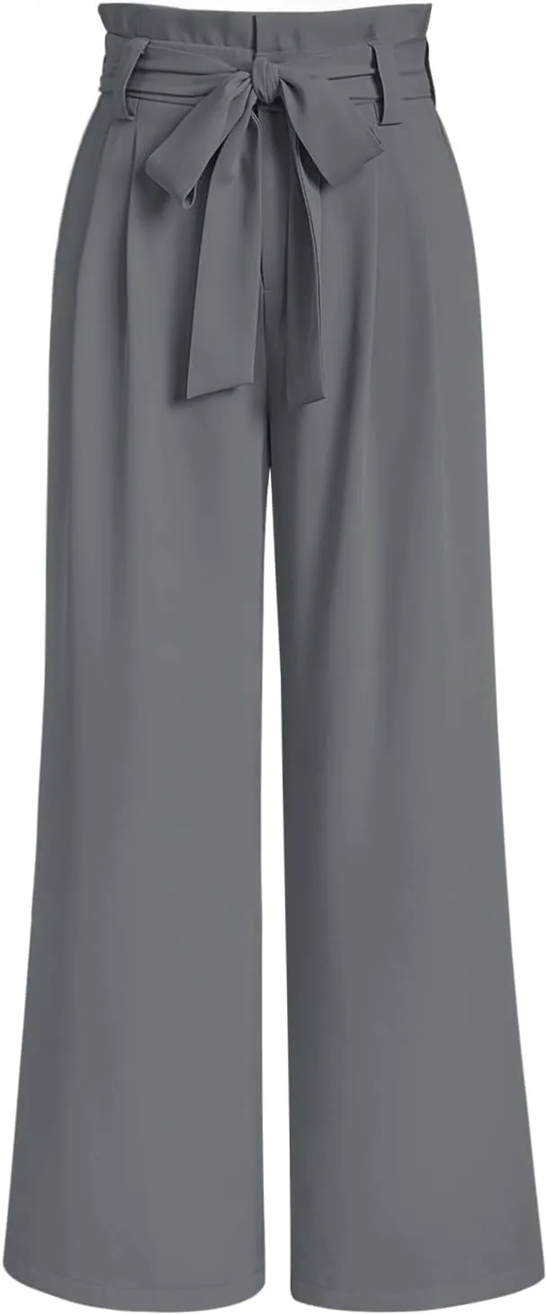 LILLUSORY Wide Leg Dress Pants Women's Paperbag High Waisted Business Casual Trousers with Removable Belt