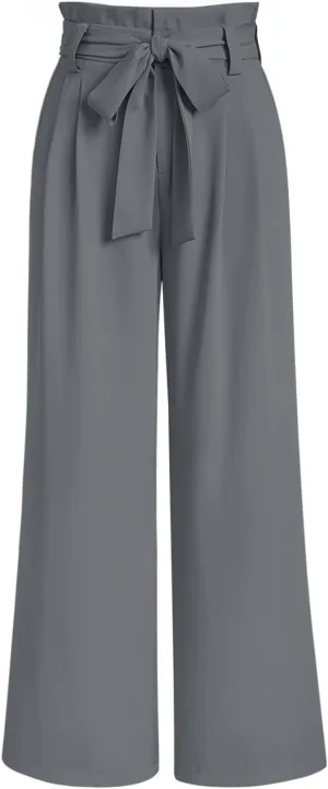 LILLUSORY Wide Leg Dress Pants Women's Paperbag High Waisted Business Casual Trousers with Removable Belt