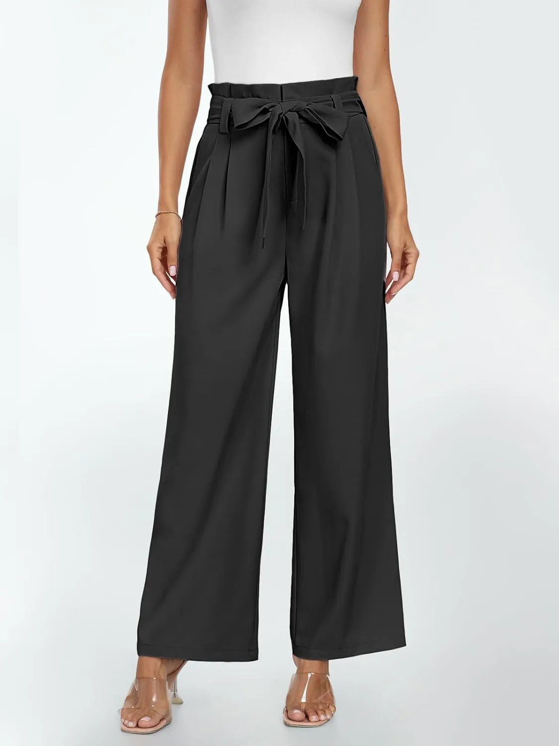 LILLUSORY Wide Leg Dress Pants Women's Paperbag High Waisted Business Casual Trousers with Removable Belt