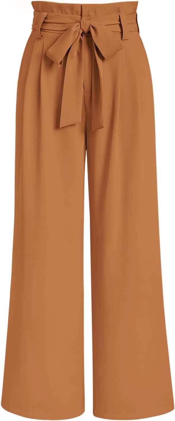 LILLUSORY Wide Leg Dress Pants Women's Paperbag High Waisted Business Casual Trousers with Removable Belt